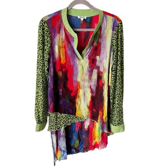 Vintage Top Women's Large Paris Hues High Low Dopamine Artsy Boho Semi-Sheer - Picture 1 of 9